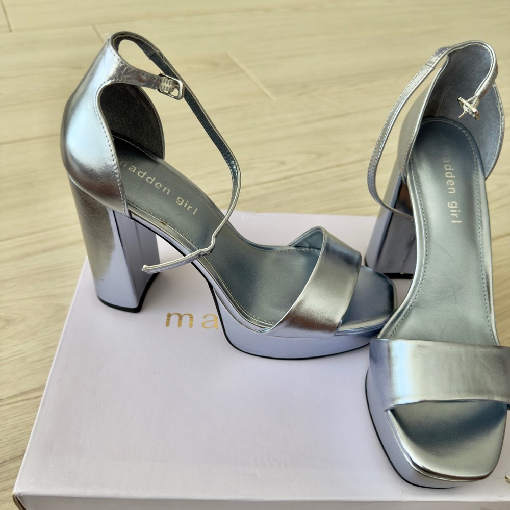 Madden Girl Metallic Silver Block Heels